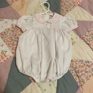 Classy Pink and White Kids Smocked Bubble